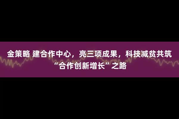 金策略 建合作中心，亮三项成果，科技减贫共筑“合作创新增长”之路